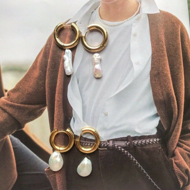 Type B Thick huggies earrings hoop 1 pair/ Stainless steel with PVD coating/ 18k