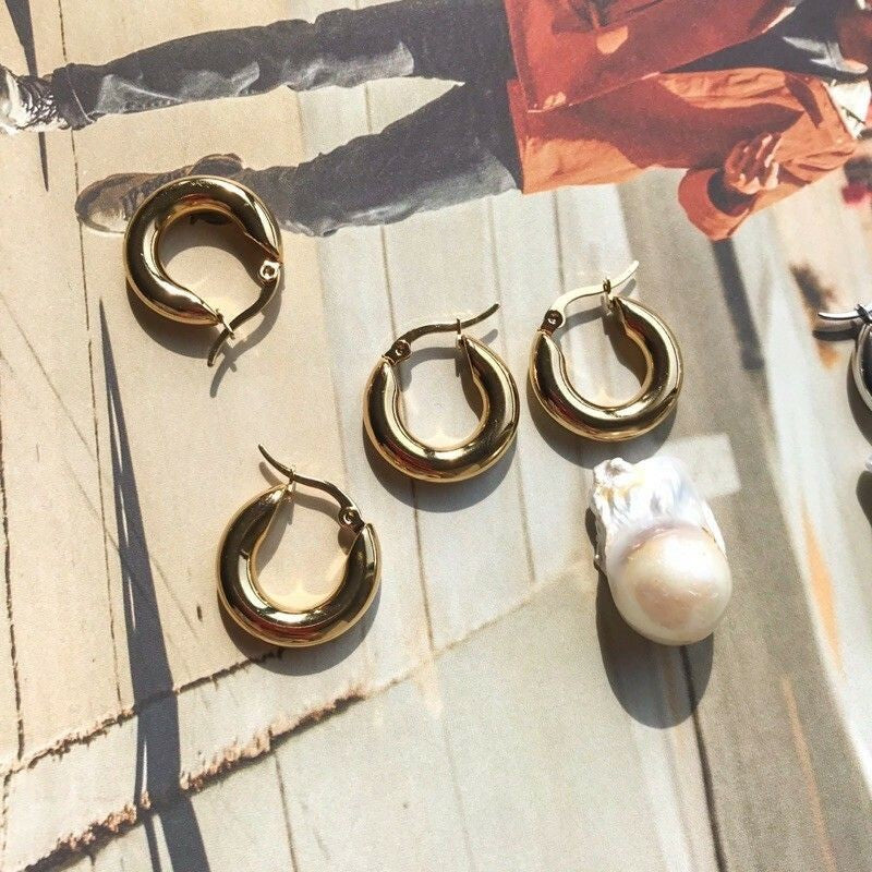 Thick Hoop Earrings/ Thick Huggies 1pc - Stainless Steel