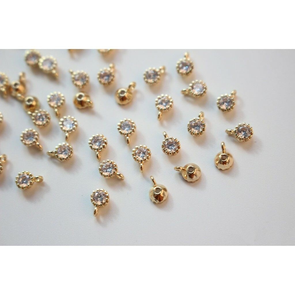 Little Round Gemstones Zirconia Charms 1Pc - 14K Rolled Gold
