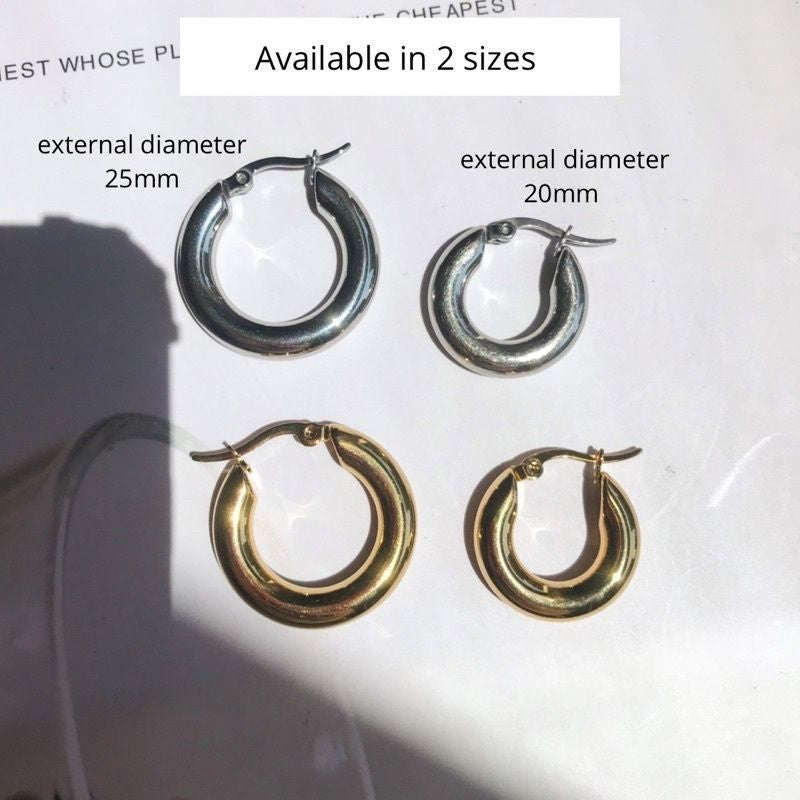 Thick Hoop Earrings/ Thick Huggies 1pc - Stainless Steel