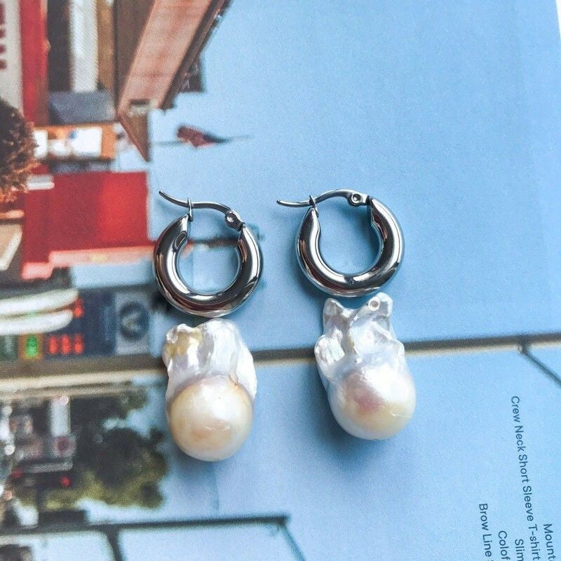 Thick Hoop Earrings/ Thick Huggies 1pc - Stainless Steel