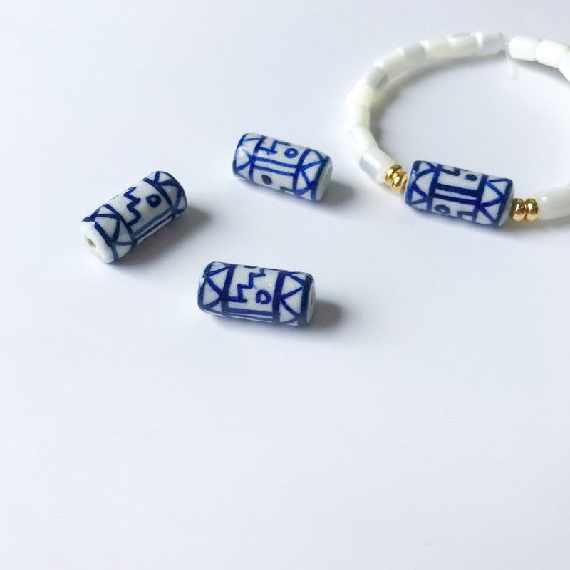 Porcelain beads pendant 1pc Flower porcelain blue tulip for diy jewellery