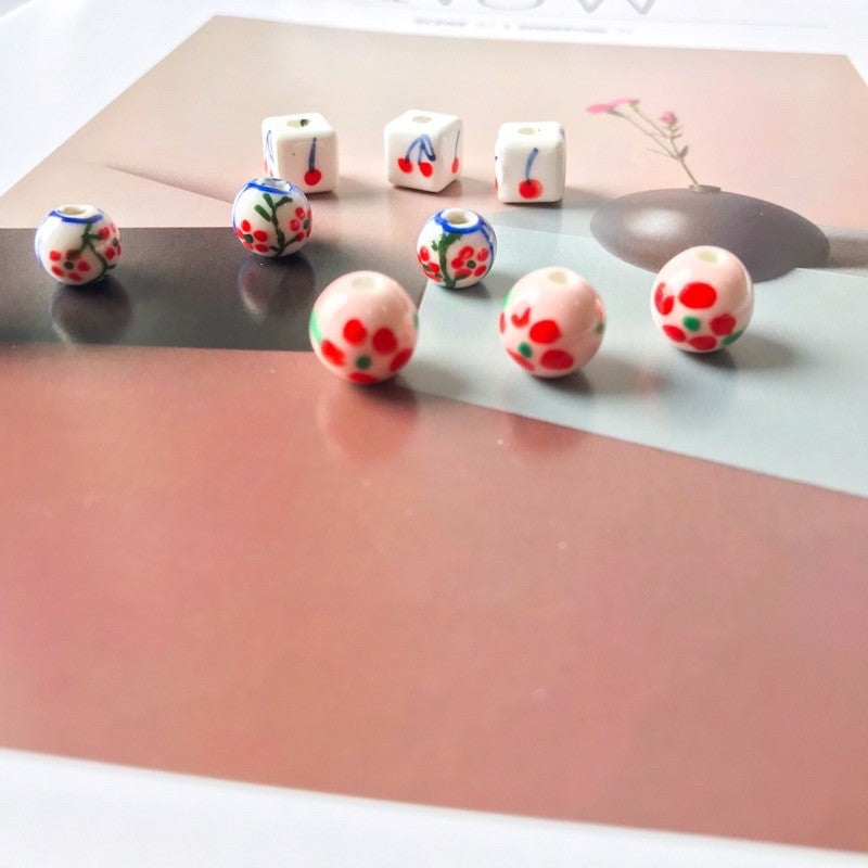 Flower porcelain pink flower cherry cube porcelain beads pendant for diy jewellery
