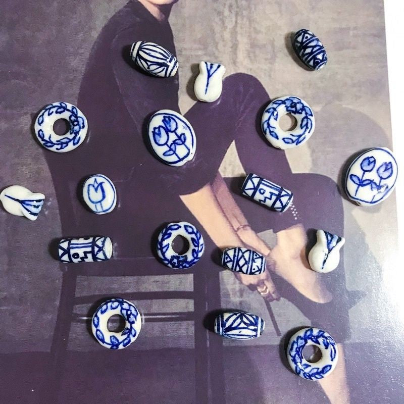 Porcelain beads pendant 1pc Flower porcelain blue tulip for diy jewellery