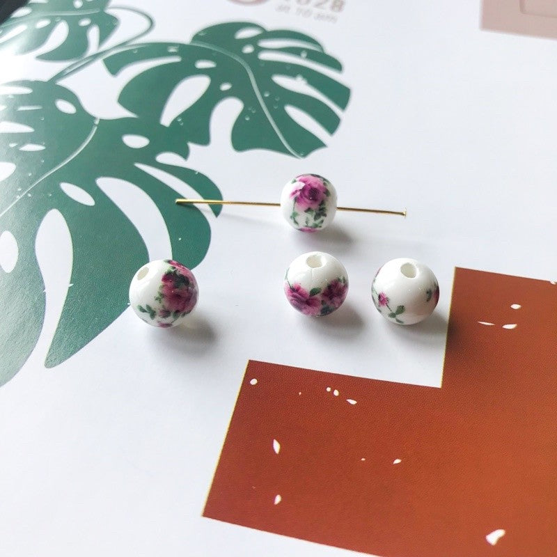 Porcelain Flower love shaped beads for jewellery diy/ Blue flower rose pendant