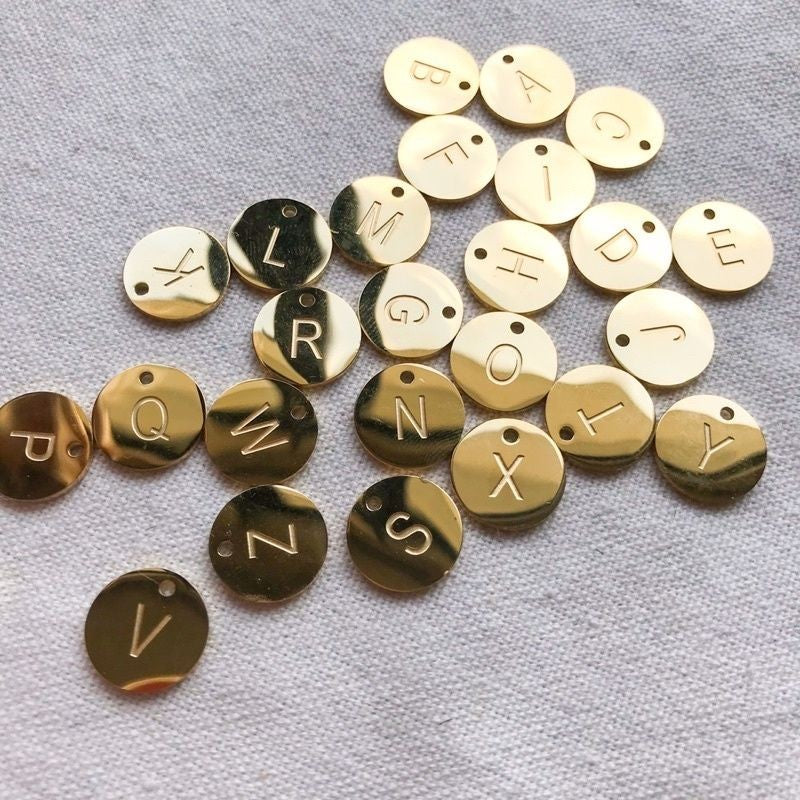 Alphabet letter GOLD colour round tag 12mm - Gold stainless steel