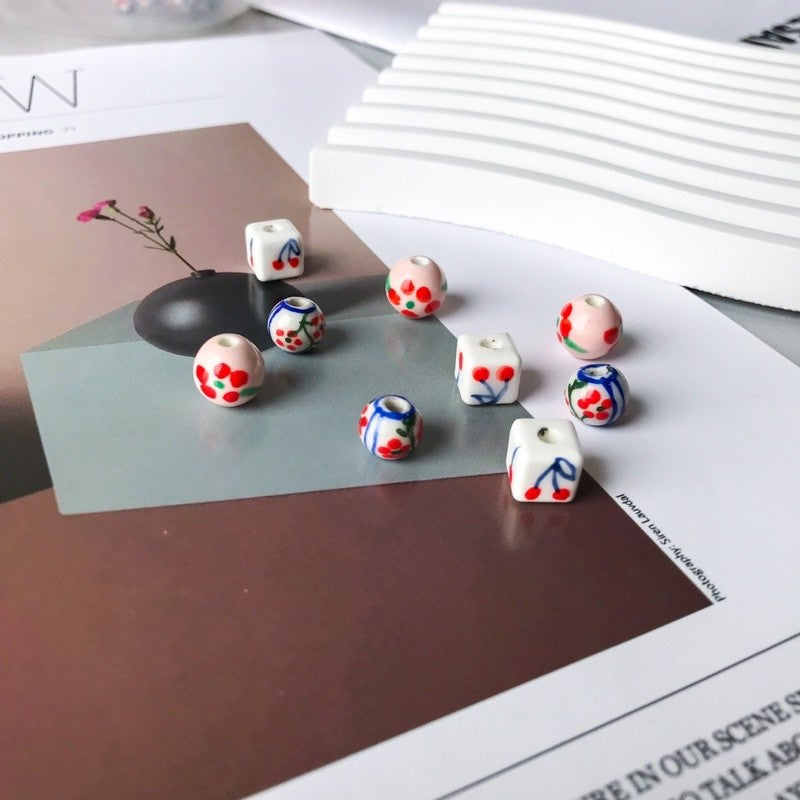 Flower porcelain pink flower cherry cube porcelain beads pendant for diy jewellery