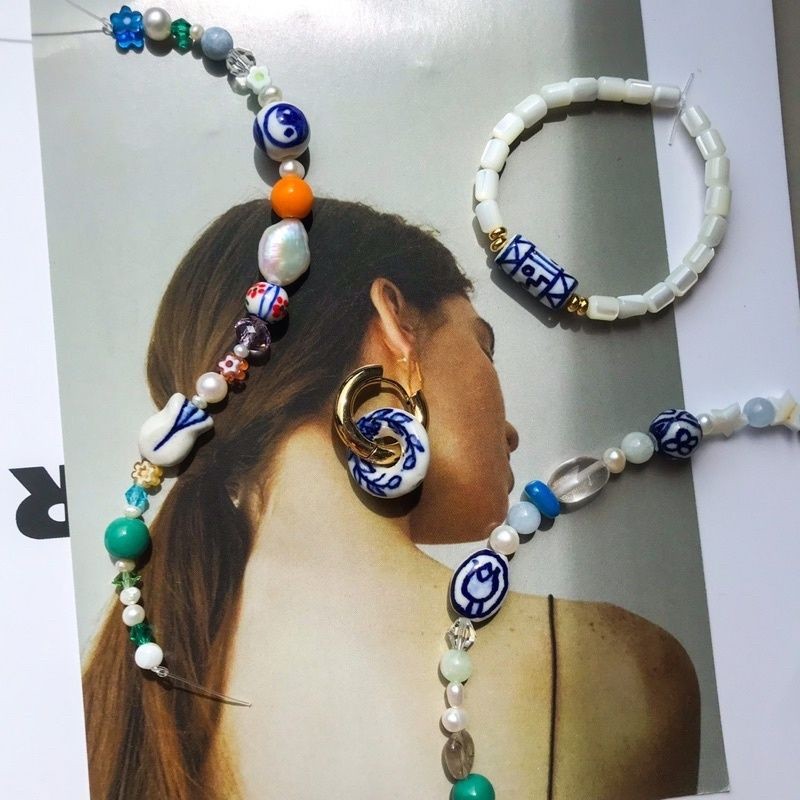 Porcelain beads pendant 1pc Flower porcelain blue tulip for diy jewellery