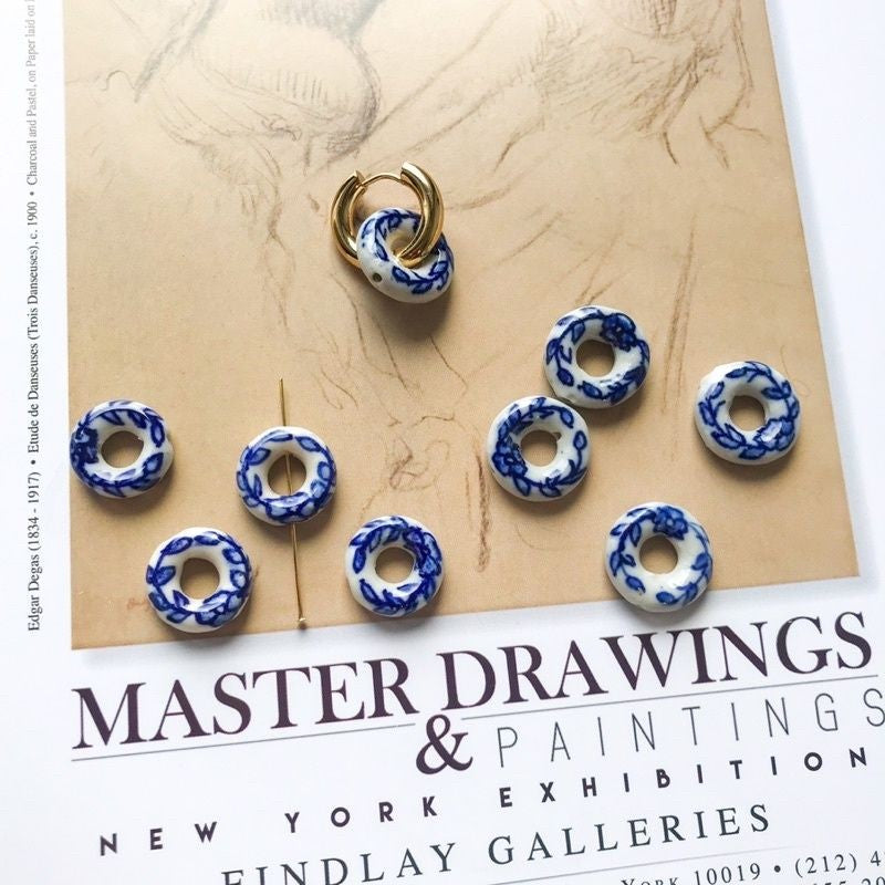 Porcelain beads pendant 1pc Flower porcelain blue tulip for diy jewellery