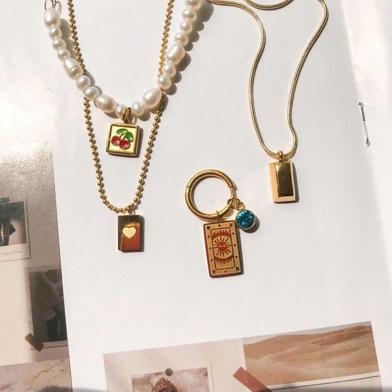 Gold Bar 1 Piece/ Cherry Love Pendant Galaxy - Stainless Steel (PVD coating)