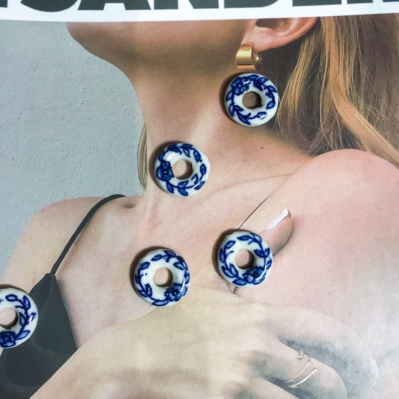 Porcelain beads pendant 1pc Flower porcelain blue tulip for diy jewellery