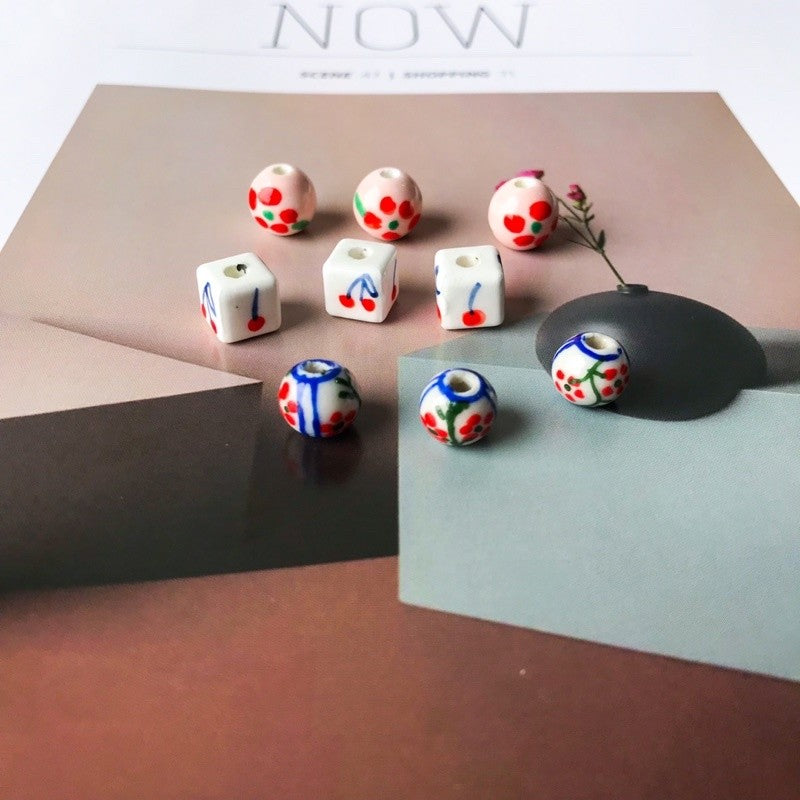 Flower porcelain pink flower cherry cube porcelain beads pendant for diy jewellery