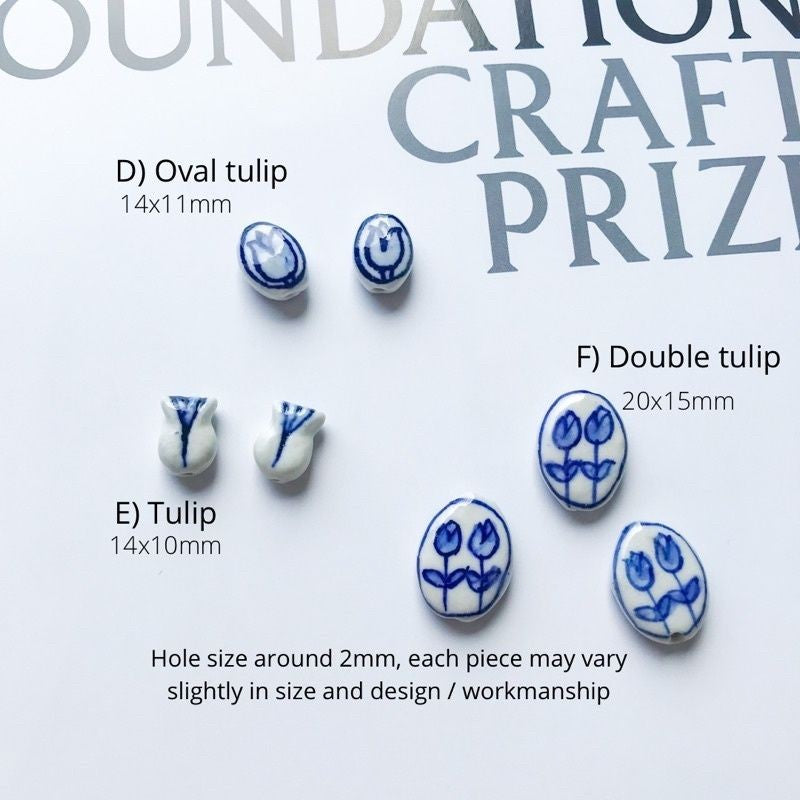 Porcelain beads pendant 1pc Flower porcelain blue tulip for diy jewellery