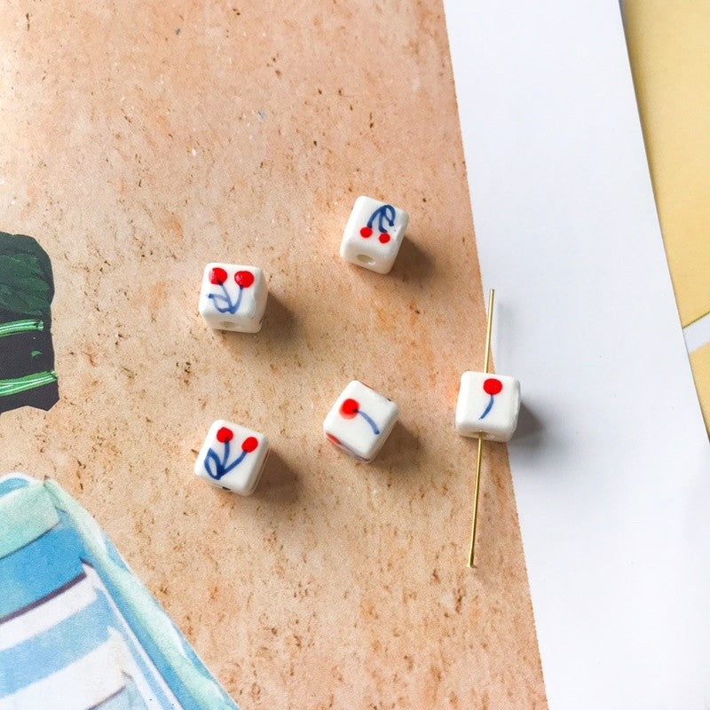 Flower porcelain pink flower cherry cube porcelain beads pendant for diy jewellery
