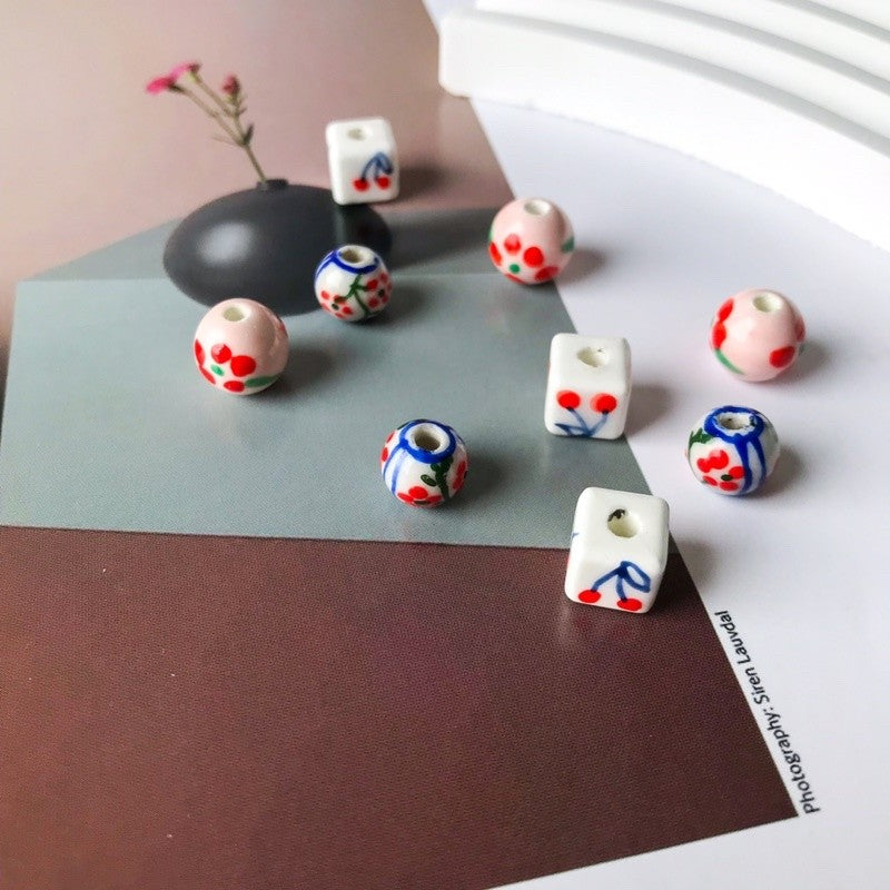Flower porcelain pink flower cherry cube porcelain beads pendant for diy jewellery