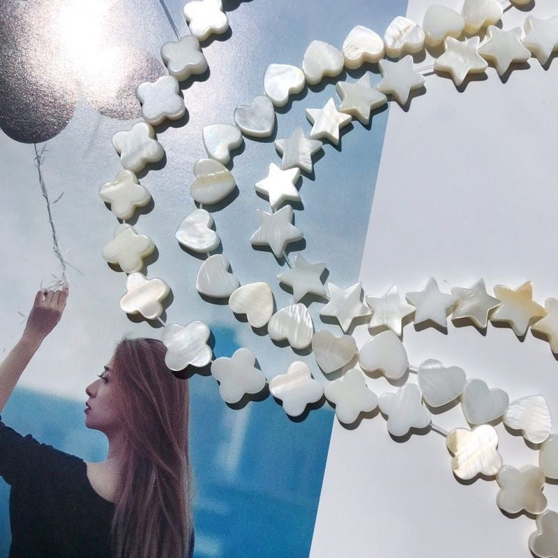 White shell beads 1 strand/ DIY jewellery heart shaped star moon flower accessories for necklace Jewelry bracelet