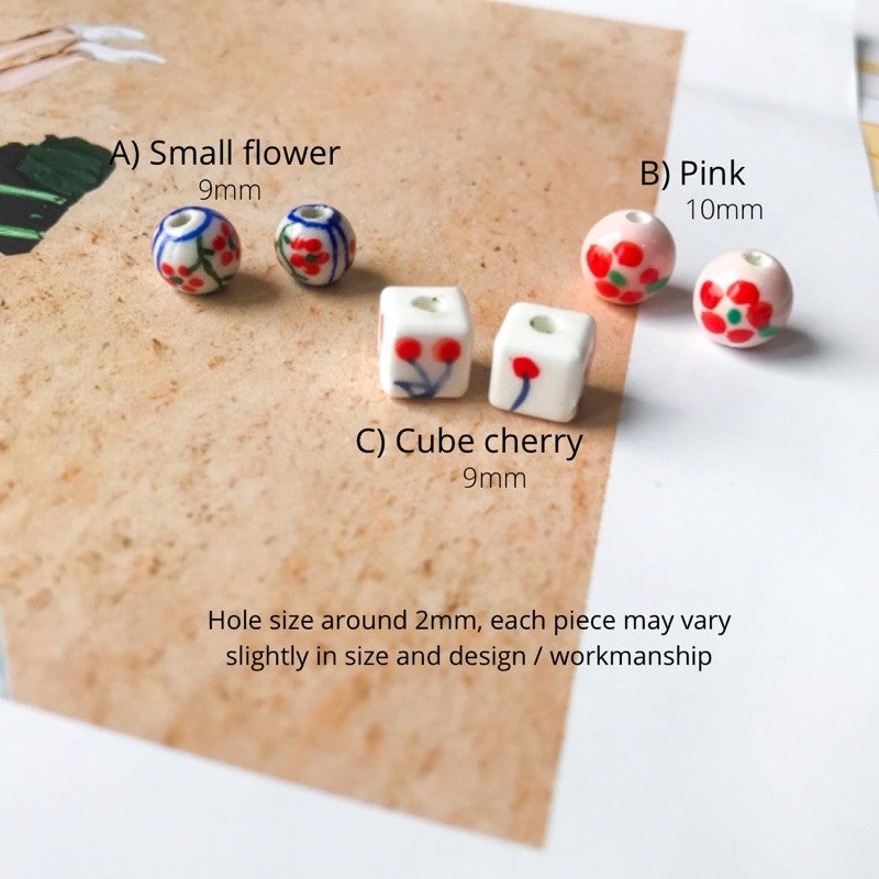 Flower porcelain pink flower cherry cube porcelain beads pendant for diy jewellery