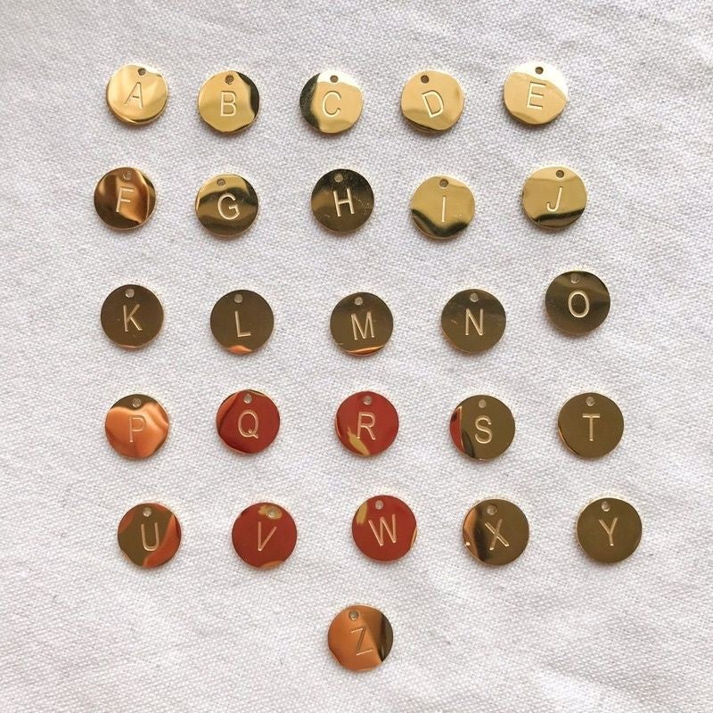 Alphabet letter GOLD colour round tag 12mm - Gold stainless steel