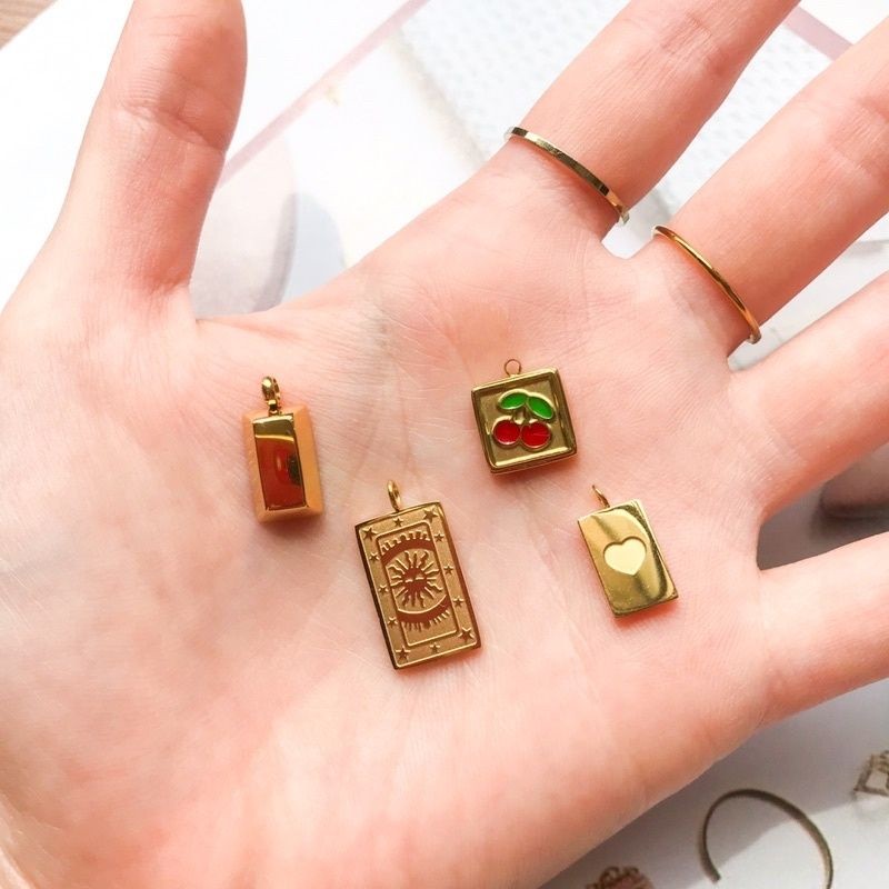 Gold Bar 1 Piece/ Cherry Love Pendant Galaxy - Stainless Steel (PVD coating)