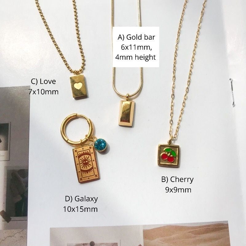 Gold Bar 1 Piece/ Cherry Love Pendant Galaxy - Stainless Steel (PVD coating)