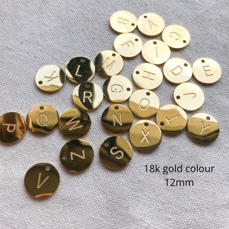Alphabet letter GOLD colour round tag 12mm - Gold stainless steel