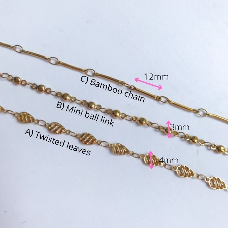 DIY Chain: Stainless steel twisted leaves link chain /Bamboo chain/ ball link chain