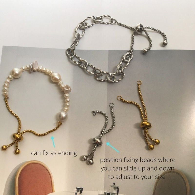 Flexible Boxchain 5cm With Adjustable Ending Short Bracelets - Stainless Steel slider