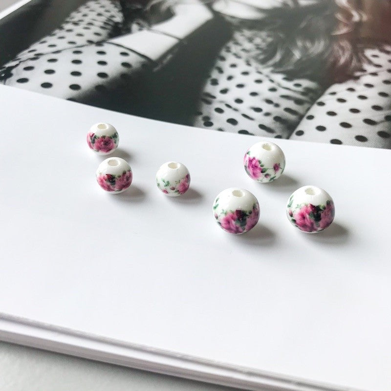 Porcelain Flower love shaped beads for jewellery diy/ Blue flower rose pendant