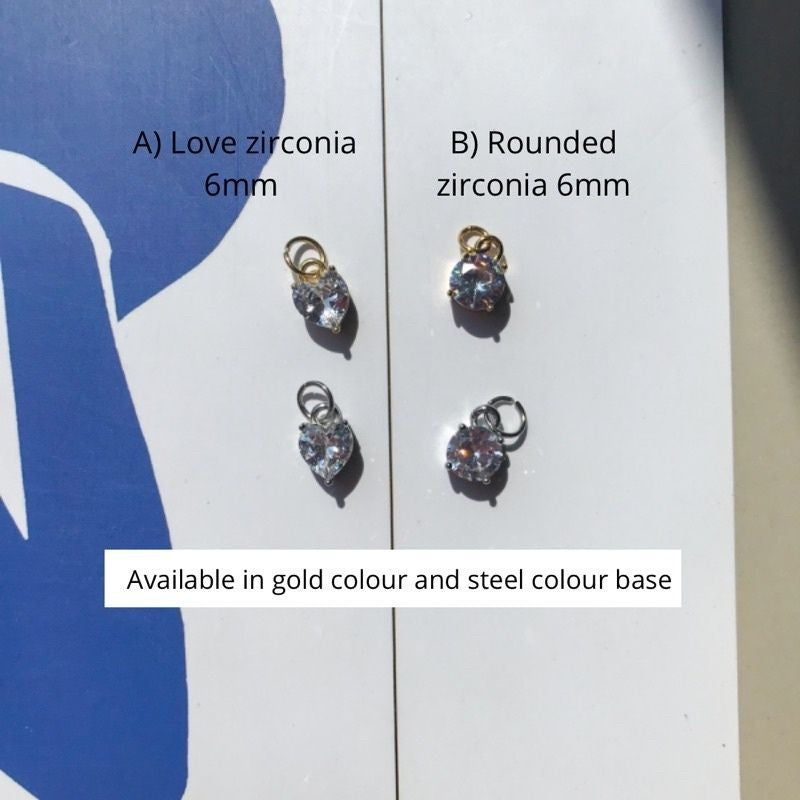 Zirconia stone pendant - love shaped / diamond round charm