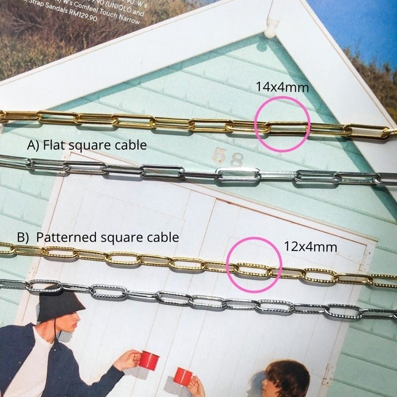 DIY chain: Flat square cable chain - PVD stainless steel