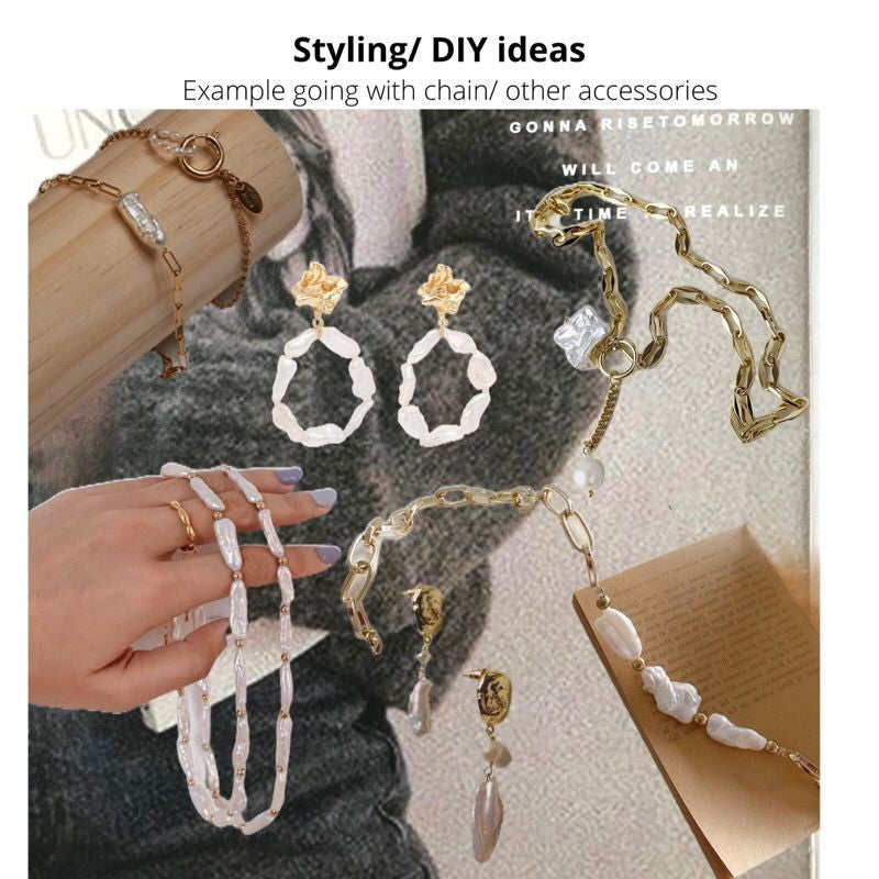 [1 strand] Elongated/ Biwa pearl - Freshwater pearls