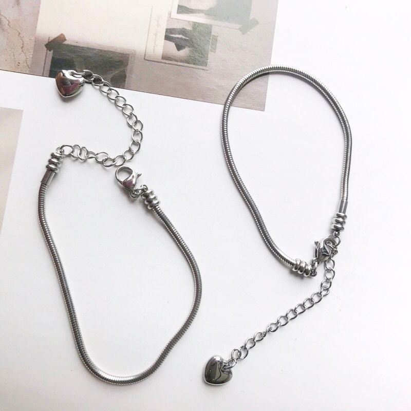 Snake chain flexible chain bracelet [Stainless steel] & position fixing beads/ stopper