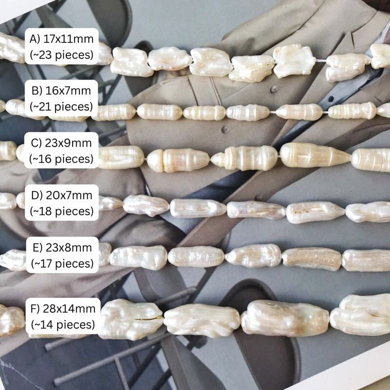 [1 strand] Elongated/ Biwa pearl - Freshwater pearls