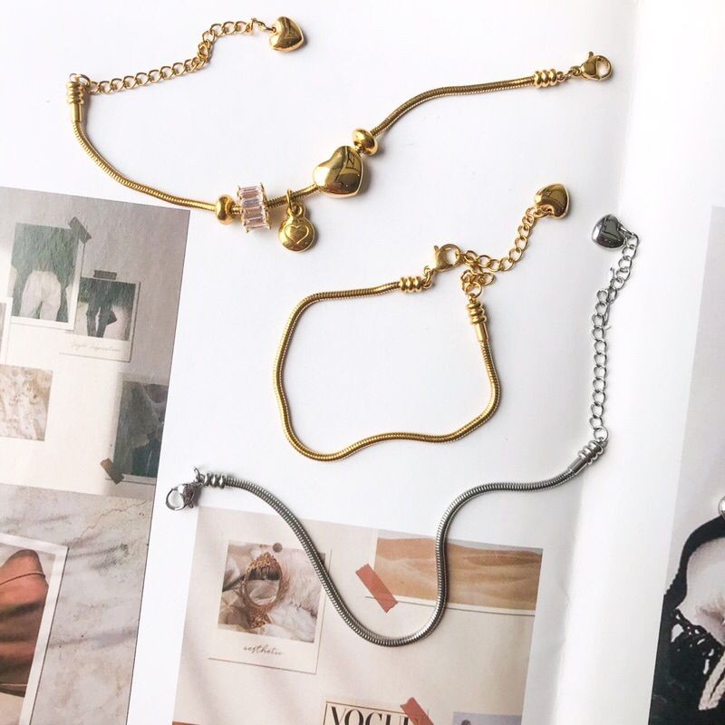 Snake chain flexible chain bracelet [Stainless steel] & position fixing beads/ stopper