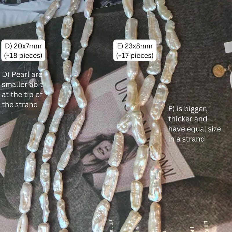 [1 strand] Elongated/ Biwa pearl - Freshwater pearls