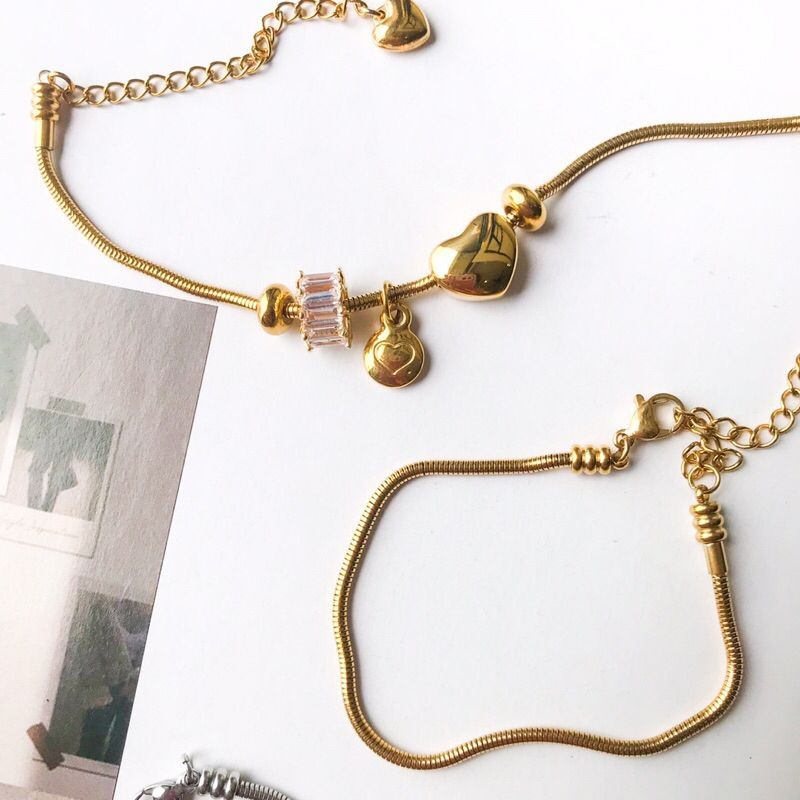 Snake chain flexible chain bracelet [Stainless steel] & position fixing beads/ stopper