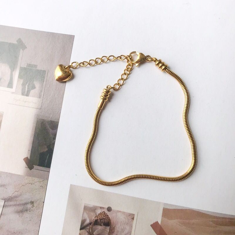 Snake chain flexible chain bracelet [Stainless steel] & position fixing beads/ stopper