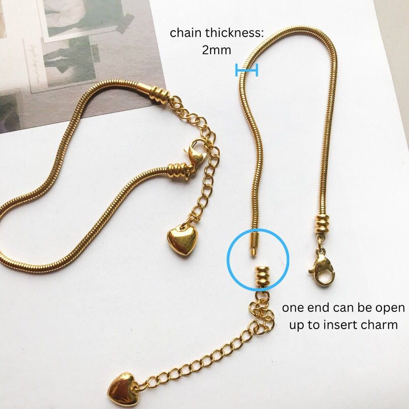 Snake chain flexible chain bracelet [Stainless steel] & position fixing beads/ stopper