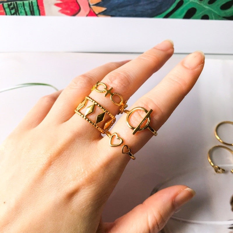 Gold stainless steel adjustable rings 1 pc/ tarnish resistant jewellery