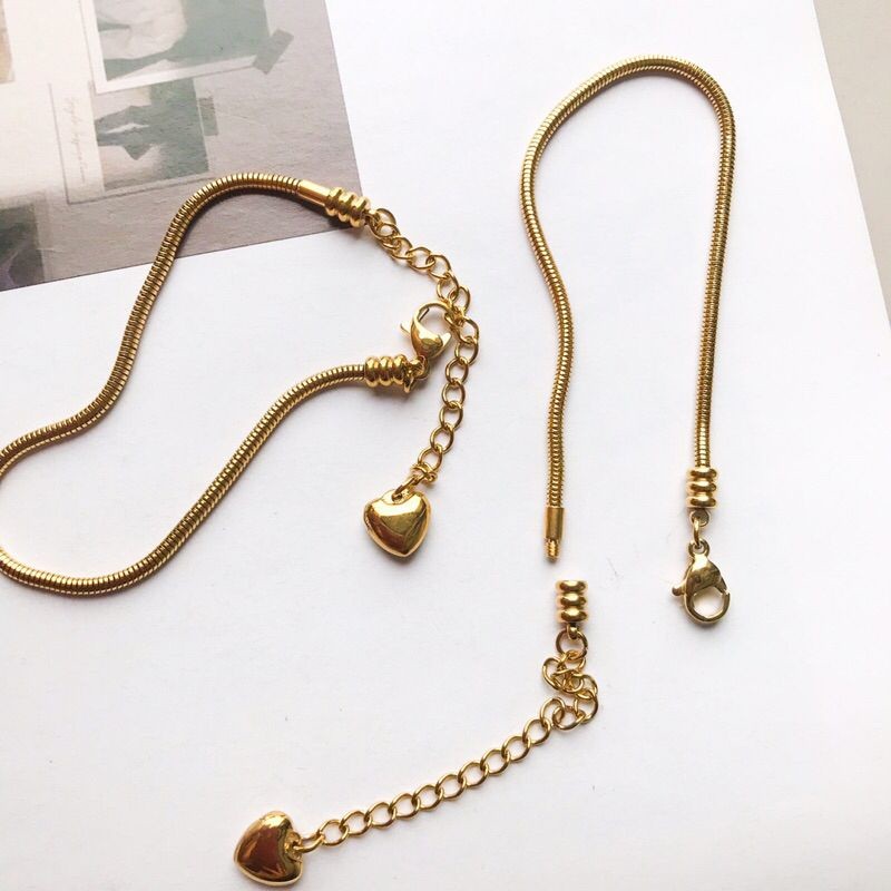 Snake chain flexible chain bracelet [Stainless steel] & position fixing beads/ stopper