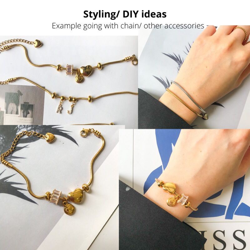 Snake chain flexible chain bracelet [Stainless steel] & position fixing beads/ stopper