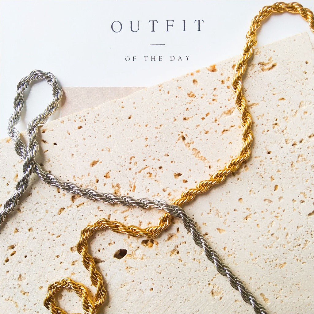 Rope Chain Necklace 1Pc - Gold & Stainless Steel