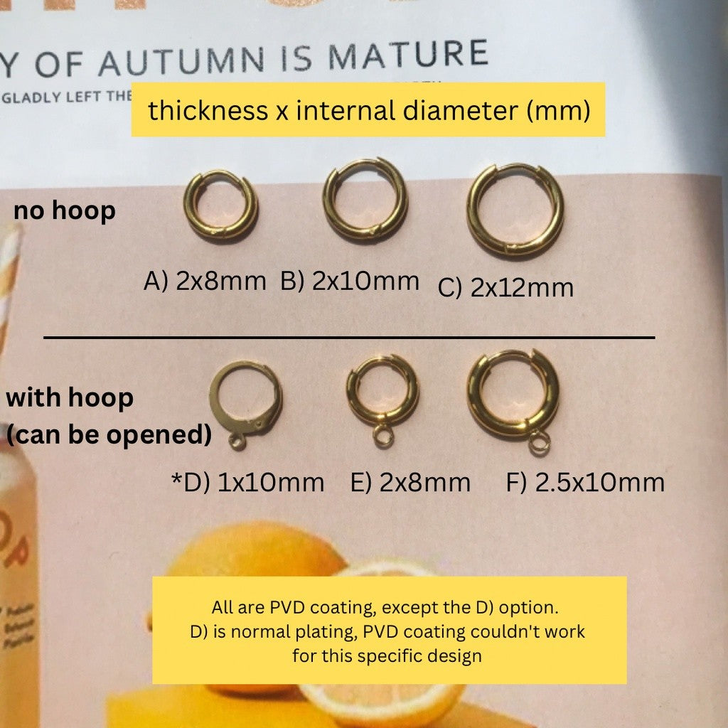 Thin Huggies 8mm/10mm/12mm with Hook Earrings - Stainless Steel