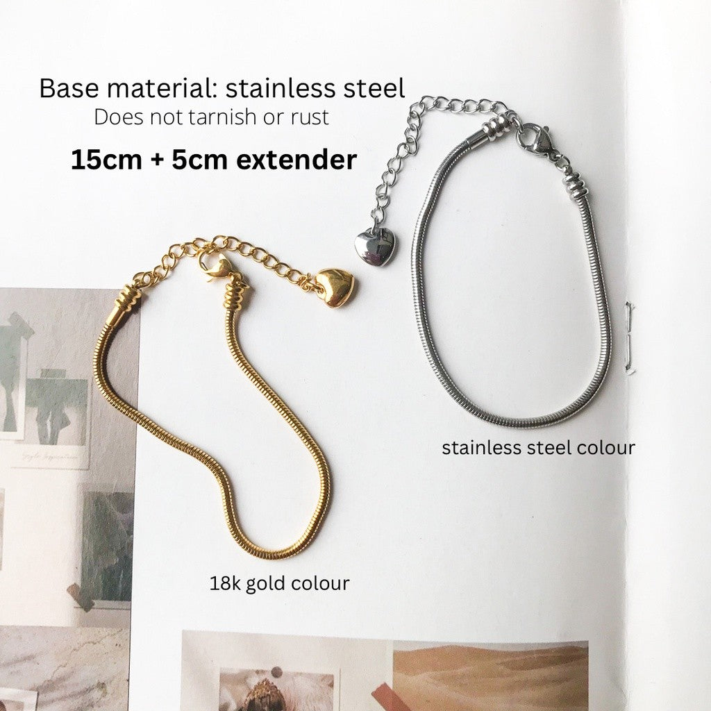 Snake chain flexible chain bracelet [Stainless steel] & position fixing beads/ stopper