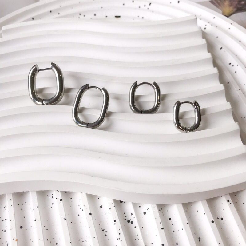 Rectangle square huggies 3mm and 4mm thickness 1 Pair - stainless steel