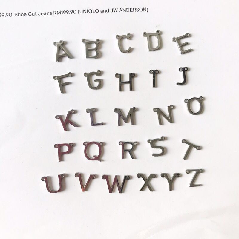 [ U-Z ]  letter pendant with 2 hoop / stainless steel initial personalised alphabet