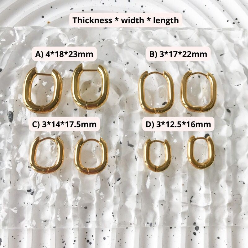 Rectangle square huggies 3mm and 4mm thickness 1 Pair - stainless steel