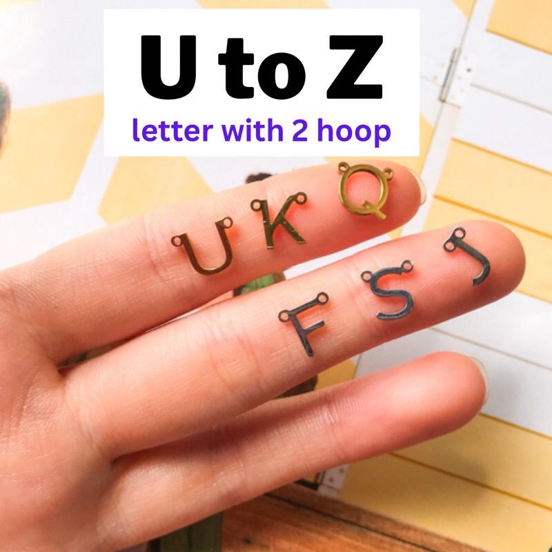 [ U-Z ]  letter pendant with 2 hoop / stainless steel initial personalised alphabet