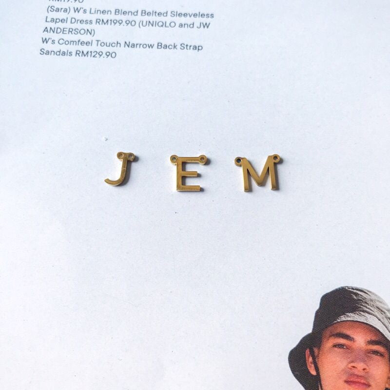 [ U-Z ]  letter pendant with 2 hoop / stainless steel initial personalised alphabet