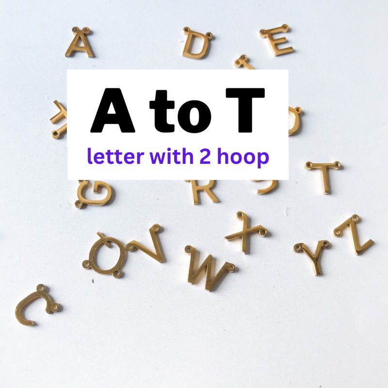 [ A-T ]  letter pendant with 2 hoop/ stainless steel initial personalised alphabet